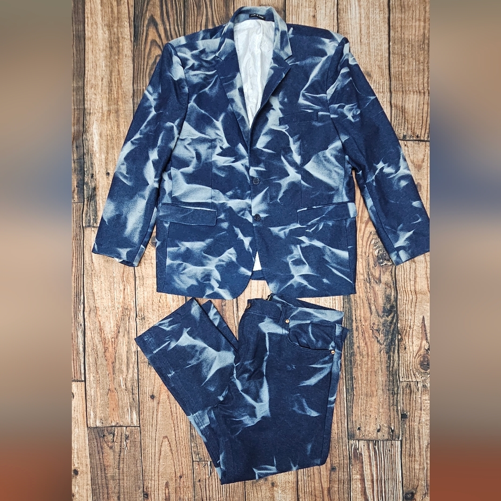 Saint Lorenzo Denim Suit Set Men's Size 3X (46R) Pants 44x29 Bleach Wash Party